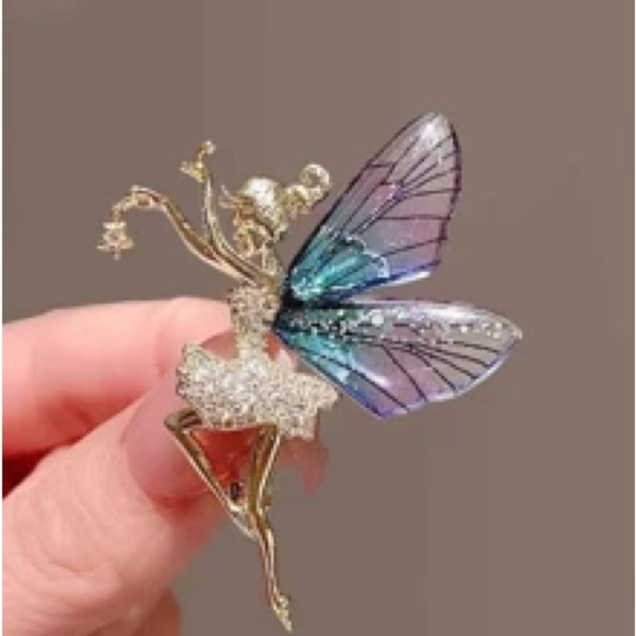 None Jewelry - Elegant Fairy Brooch with Blue and Purple Wings